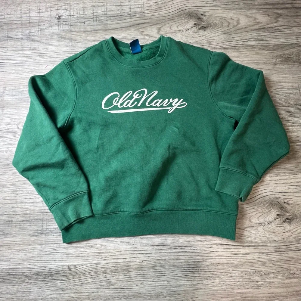 Old Navy Sweatshirt Kids L 10-12 Green Reissue Graphic‎ Logo Fleece Pullover K68